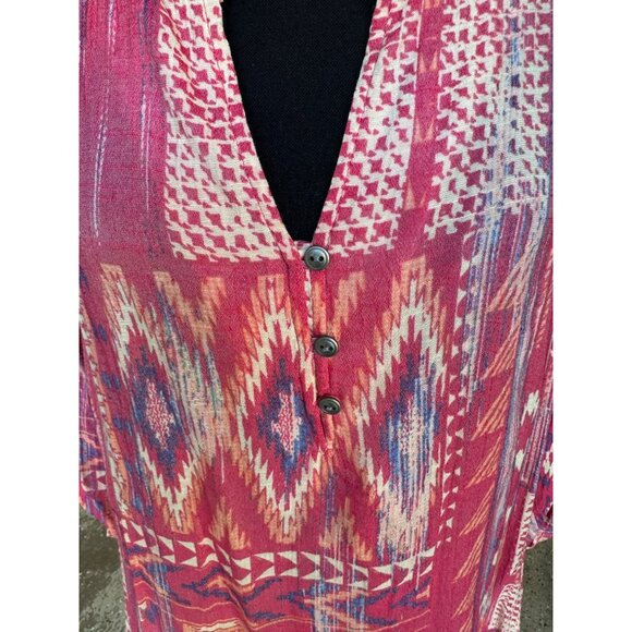 Como Vintage Womens Pink Aztec Boho Print Tunic Blouse XL Cottage Core Hippie - Picture 7 of 11